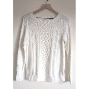 NWT GAP Cable Knit‎ Crewneck Sweater Ivory White Petite M Classic Knit Soft Chic